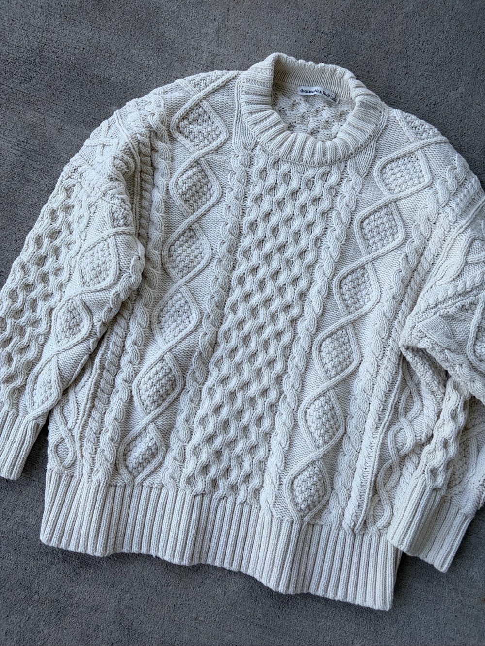 Abercrombie and Fitch A&F x Kathleen chunky knit cable knit sweater ivory